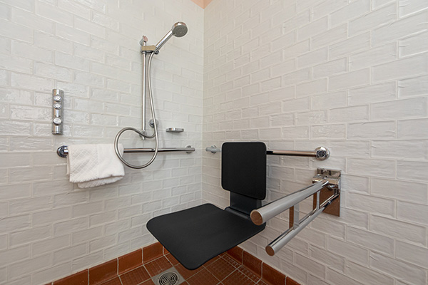Accessible shower and seat at Cavendish Hall