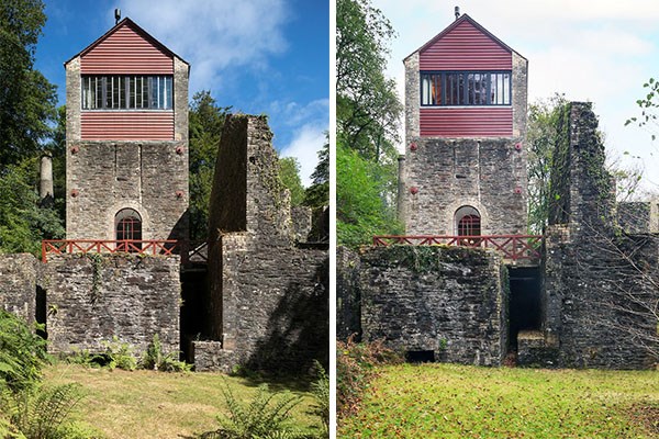Danescombe Mine exterior before and after window replacement 2023