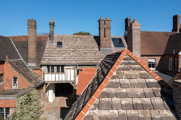 Slates tiled roof newly repaired at Sackville House