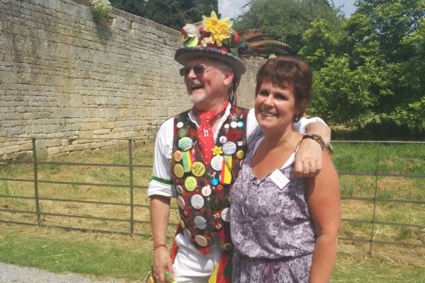 Caroline Stanford with the Captain of the Campden Morris Men