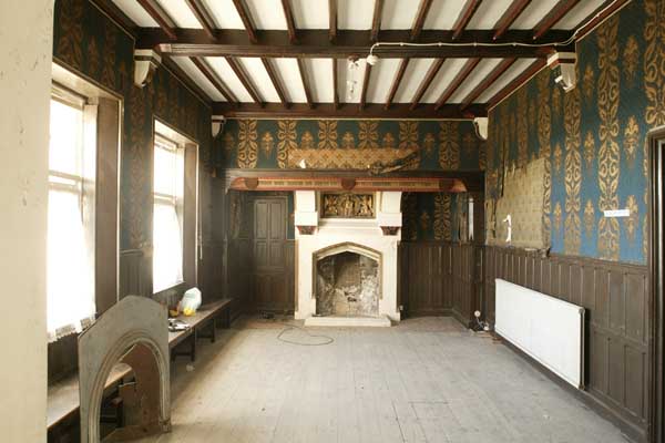 The dining room at The Grange in Kent during restoration