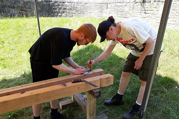 Calverley Old Hall SWAP Week 2 - timber frame construction - participants working