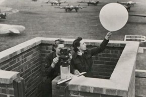 A black and white image of female meteorologists in the 1940s