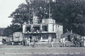 A black and white image of soldiers from 1944 outside RAF Ibsley