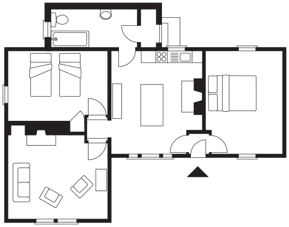 Floor plan of Cul-na-Shee at Saddell.  Groundfloor bungalow on one level.